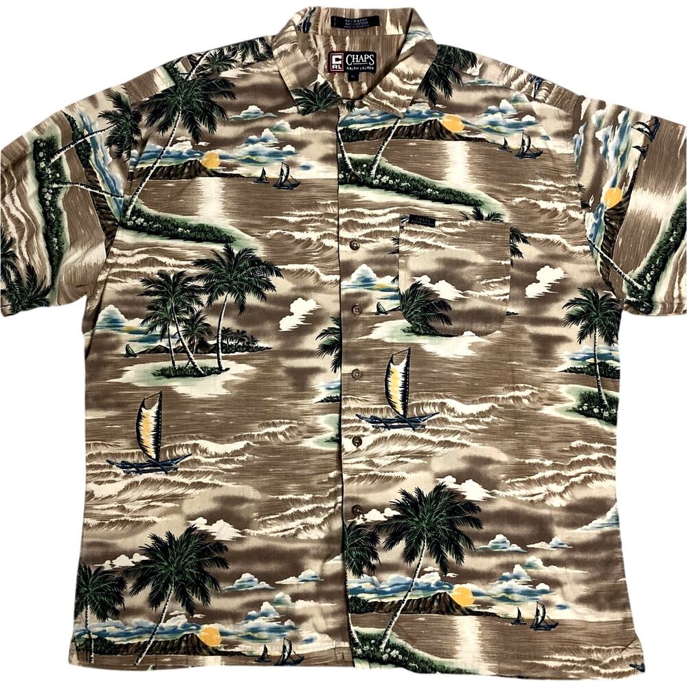 Vyg Ralph Lauren Chaps Hawaiian Shirt Men's XL Tropical Print Party‎ Beach